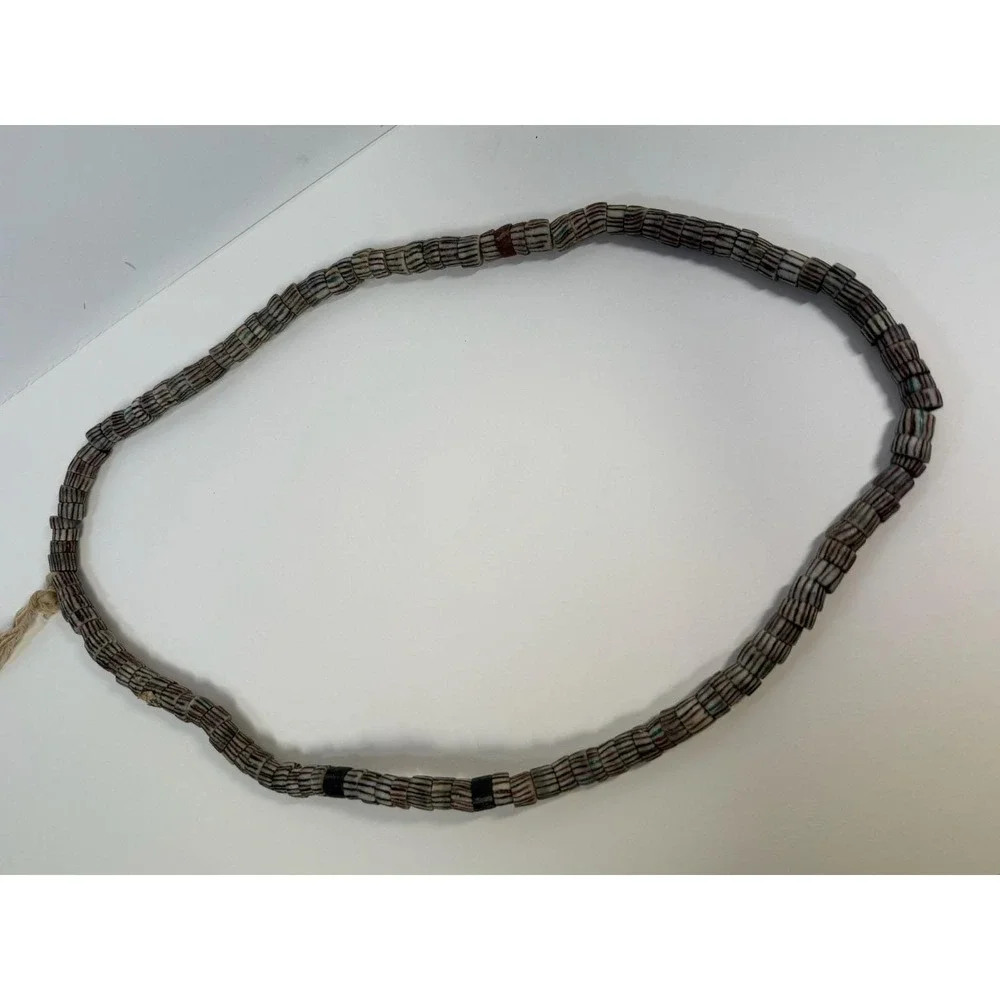 Vintage African Trade Bead Necklace Multi-Color Striped‎ Glass Beads